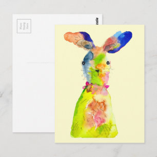 Carte Postale Lapin de Pâques mignon art aquarelle