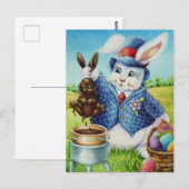 Carte Postale Lapin de Pâques plonge lapin dans l'aquarelle au c (Devant / Derrière)
