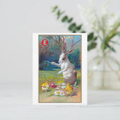Carte Postale Lapin de Pâques vintage et poussin (Debout devant)
