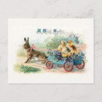 Lapin de Pâques vintage, Panier et poussins
