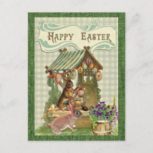 Carte Postale Lapin de Pâques vintage vacances
