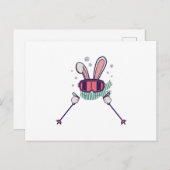 Carte Postale Lapin de ski avec bâtons de ski et lunettes de ski (Devant / Derrière)