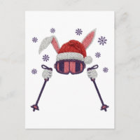 Lapin de ski en faux fil avec chapeau de Père Noël