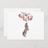 Carte Postale Lapin d'hiver Manger Berry en Aquarelle (Devant / Derrière)