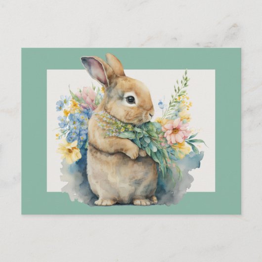 Carte Postale Lapin doux & Fleurs sauvages (Devant)