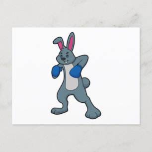 Carte Postale Lapin en boxeur avec gants de boxe
