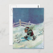 Carte Postale Lapin en Chaussure d'hiver et Chaussure de neige (Devant / Derrière)