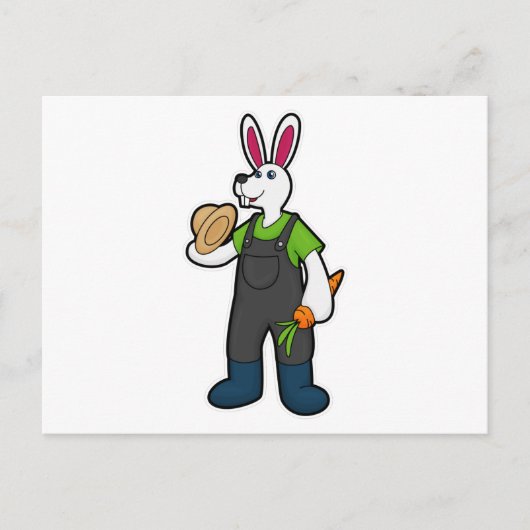 Carte Postale Lapin en fermier avec carotte et Casquette (Devant)