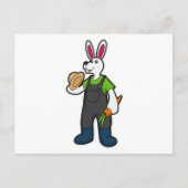 Carte Postale Lapin en fermier avec carotte et chapeau (Devant)