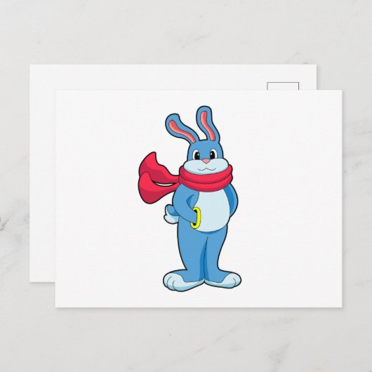 Carte Postale Lapin en hiver avec Écharpe (Devant / Derrière)