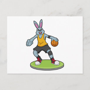Carte Postale Lapin en joueur de basket-ball avec ballon de bask