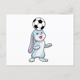 Carte Postale Lapin en joueur de football avec ballon de footbal