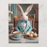 Lapin en manteau bleu et cravate arc
