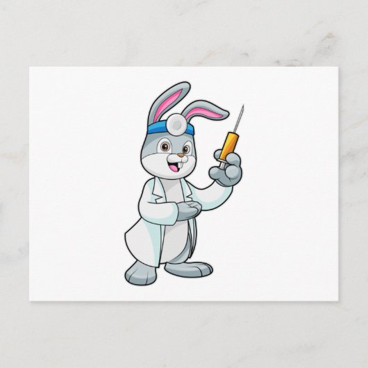 Carte Postale Lapin en médecin à la vaccination avec seringue (Devant)