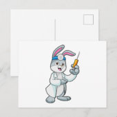 Carte Postale Lapin en médecin au vaccin avec seringue (Devant / Derrière)