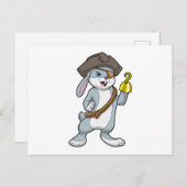 Carte Postale Lapin en pirate avec main crochet et chapeau de pi (Devant / Derrière)