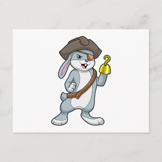 Carte Postale Lapin en pirate avec main crochet et chapeau de pi (Devant)