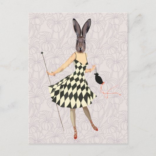 Carte Postale Lapin en robe blanche noire 2 (Devant)