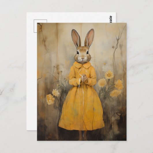 Carte Postale Lapin en robe jaune (Devant / Derrière)