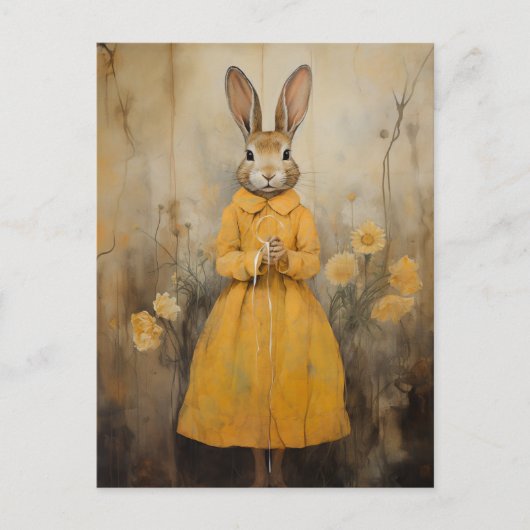 Carte Postale Lapin en robe jaune (Devant)