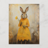 Carte Postale Lapin en robe jaune avec fleur jaune (Devant)
