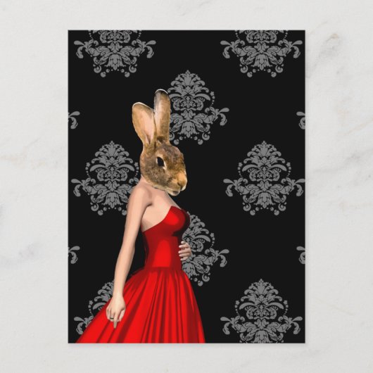 Carte Postale Lapin en robe rouge (Devant)