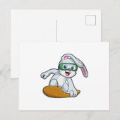 Carte Postale Lapin en snowboardeur avec snowboard (Devant / Derrière)