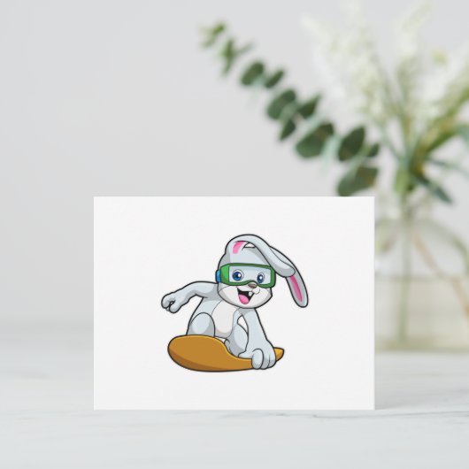 Carte Postale Lapin en tant que snowboardeur avec snowboard (Debout devant)