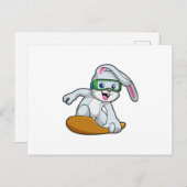 Carte Postale Lapin en tant que snowboardeur avec snowboard (Devant / Derrière)