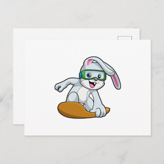 Carte Postale Lapin en tant que snowboardeur avec snowboard (Devant / Derrière)