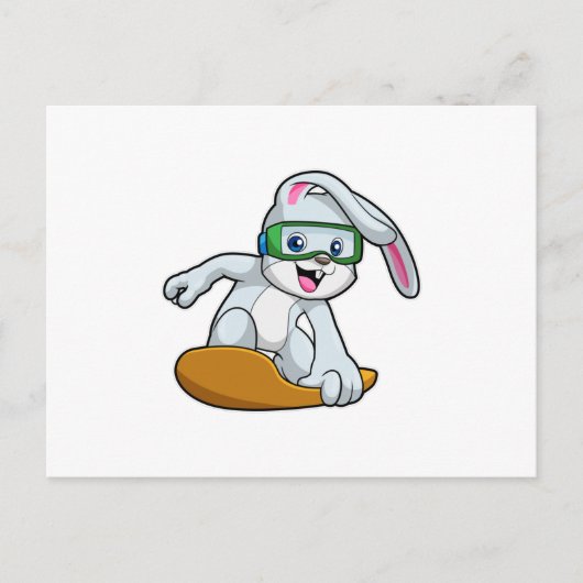 Carte Postale Lapin en tant que snowboardeur avec snowboard (Devant)