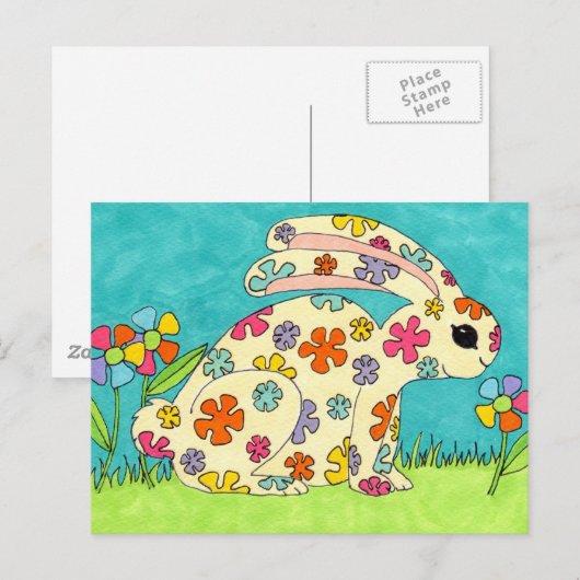 Carte Postale Lapin Fleur (Devant / Derrière)