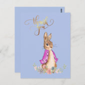 Carte Postale Lapin Flopsy avec Merci Or Texte (Devant / Derrière)