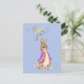 Carte Postale Lapin Flopsy avec texte Merci en or (Debout devant)
