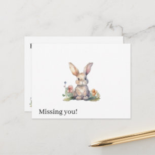 Carte postale Lapin floral mignon Tu me manques !