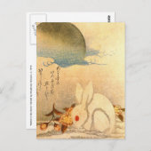 Carte Postale Lapin Jouer dans la neige par Hokushu (Devant / Derrière)