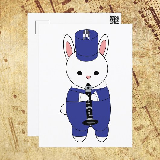 Carte Postale Lapin Lapin Clarinet Marche Bande Bleu Blanc