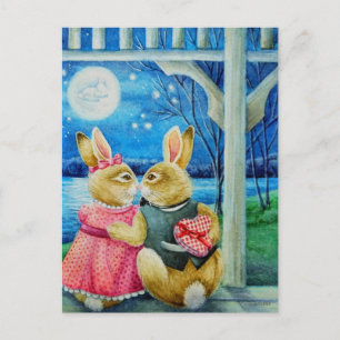 Carte Postale Lapin lapin en gros Valentines Aquarelle Art