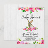 Carte Postale Lapin Lapin Floral Baby Girl Douche Invitation (Devant / Derrière)