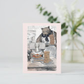 Carte Postale Lapin mangeant des crêpes au petit déjeuner (Debout devant)