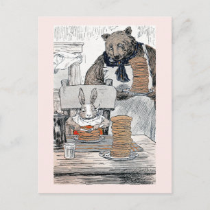 Carte Postale Lapin mangeant des crêpes au petit déjeuner