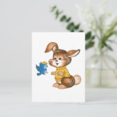 Carte postale lapin mignet et bleu (Debout devant)
