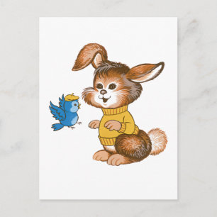 Carte postale lapin mignet et bleu