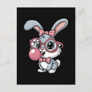 Carte Postale Lapin mignon avec des lunettes qui souffle du chew