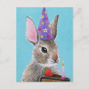 Carte Postale Lapin mignon avec gâteau au chocolat d'anniversair