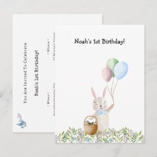 Carte Postale Lapin Mignon Lors D'un Pique-Nique Avec Ballons In