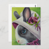 Carte Postale Lapin néerlandais noir blanc en Bonnet Watercolor (Devant / Derrière)