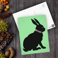 Lapin noir assis en Silhouette Jolie Fleurs