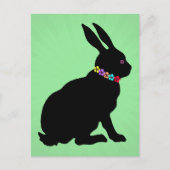 Carte Postale Lapin noir assis en Silhouette Jolie Fleurs (Devant)