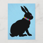 Carte Postale Lapin noir assis en Silhouette Jolie Fleurs (Devant)